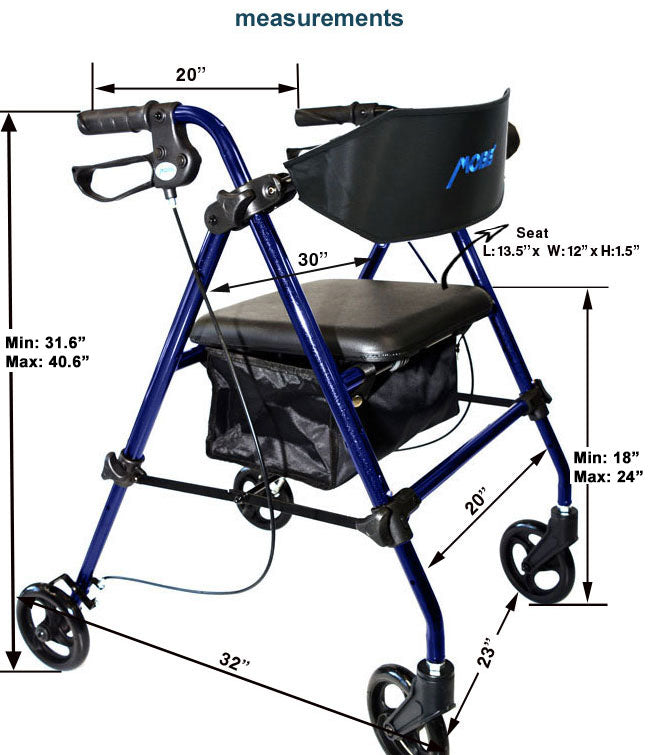 Déambulateur pliable en aluminium, roues de 20 cm , BLEU