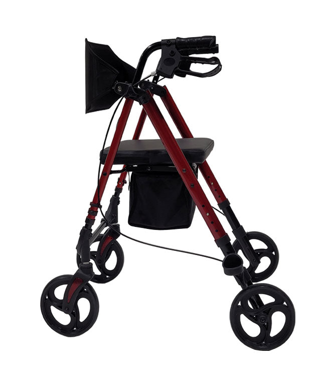Déambulateur pliable en aluminium, roues de 20 cm, rouge